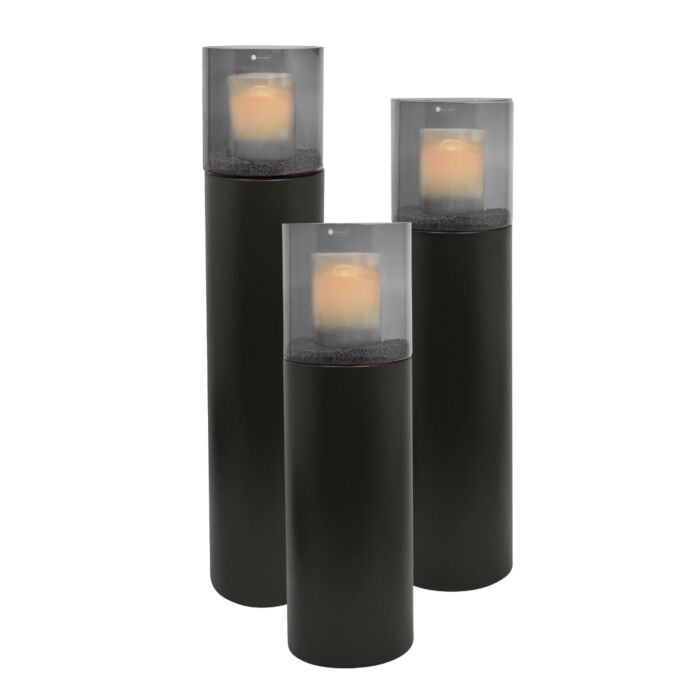 Windlicht Set Solid Matt Black & Smoke Glass