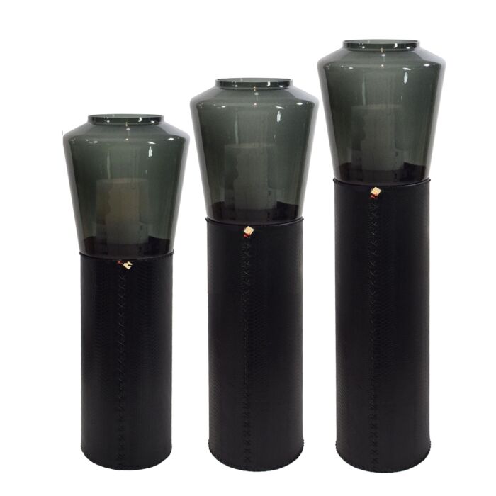 Windlicht Set Leather Snake Black & Smoke Brillant Glass