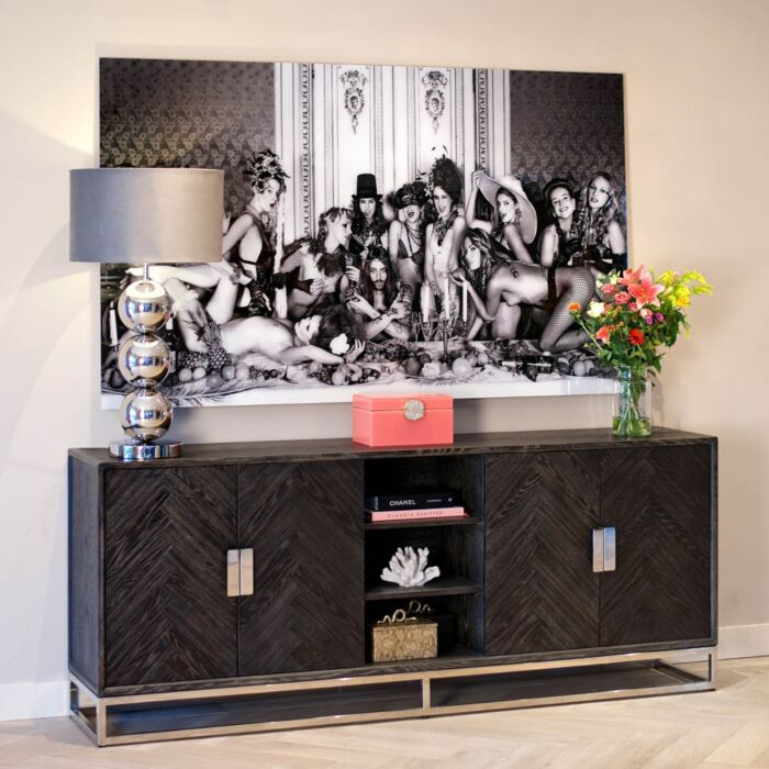 Dressoir Blackbone silver 4-deuren + open vak